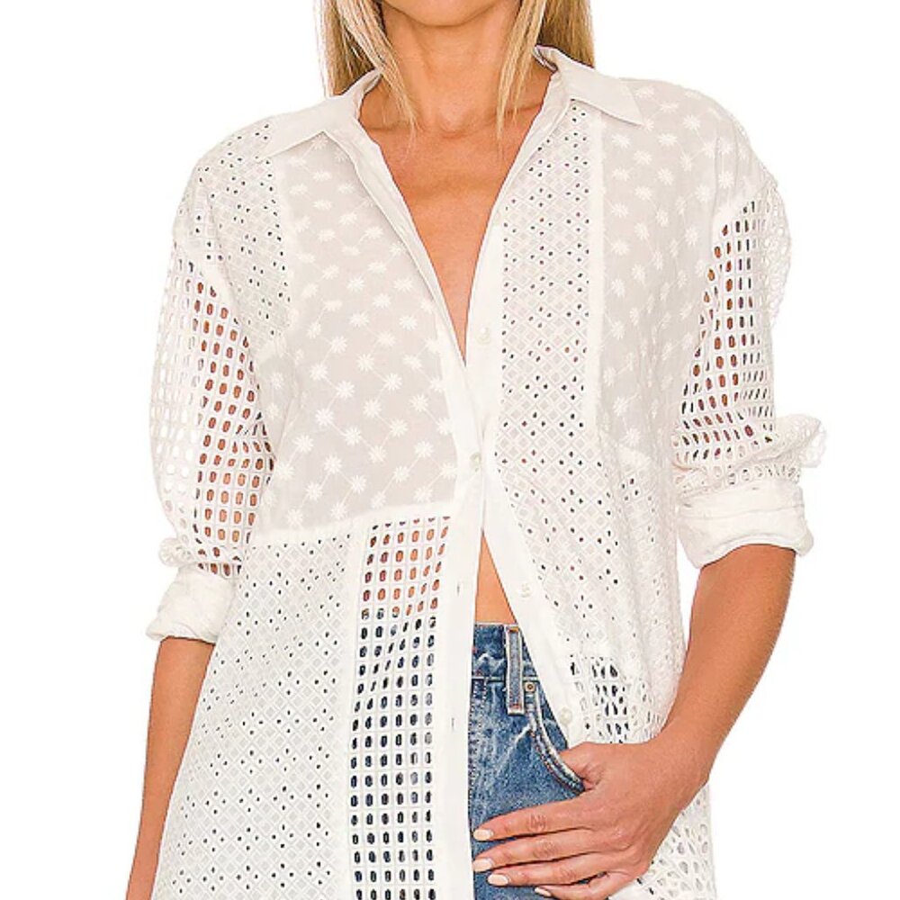 NWT Rails Juliette Cotton Embroidered Shirt White Eyelet sz XS